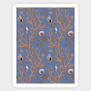 Sea coral and seashells on blue Sticker